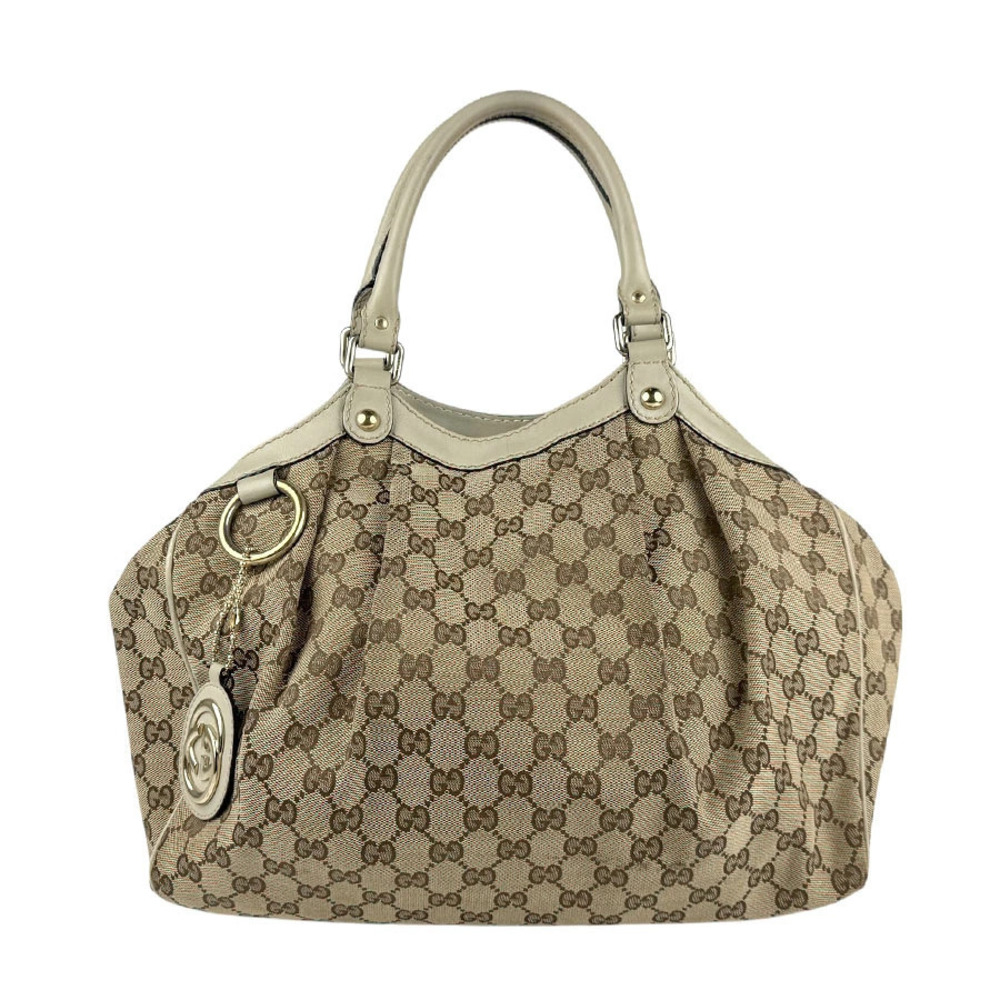Gucci Sukey GG Canvas Leather Hobo Shoulder Bag Beige Gold